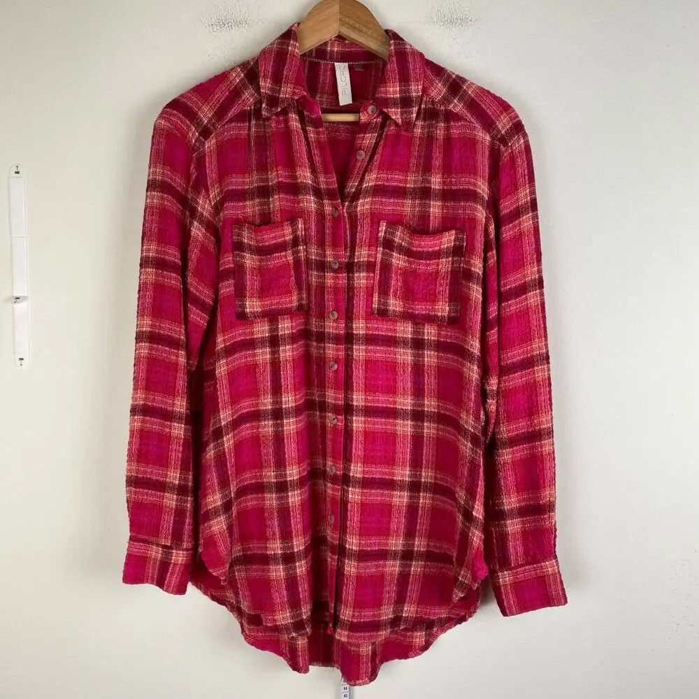 Pilcro Oversized Pink Plaid Seamed Buttondown Tunic Top Size XS - Picture 5 of 13